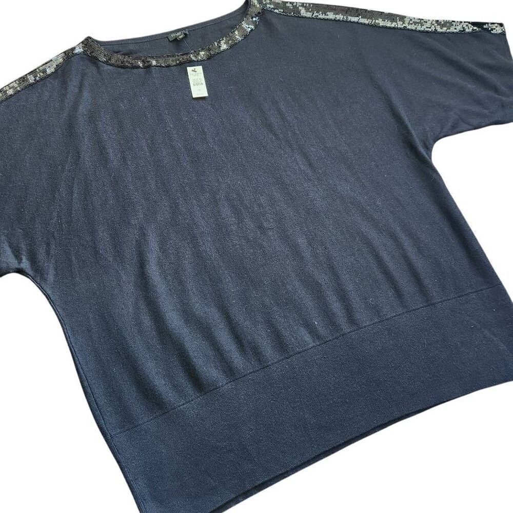 Talbots Sweater Sequins Womens 3XL Plus Short Sleeve Careerwear Black‎ Bling